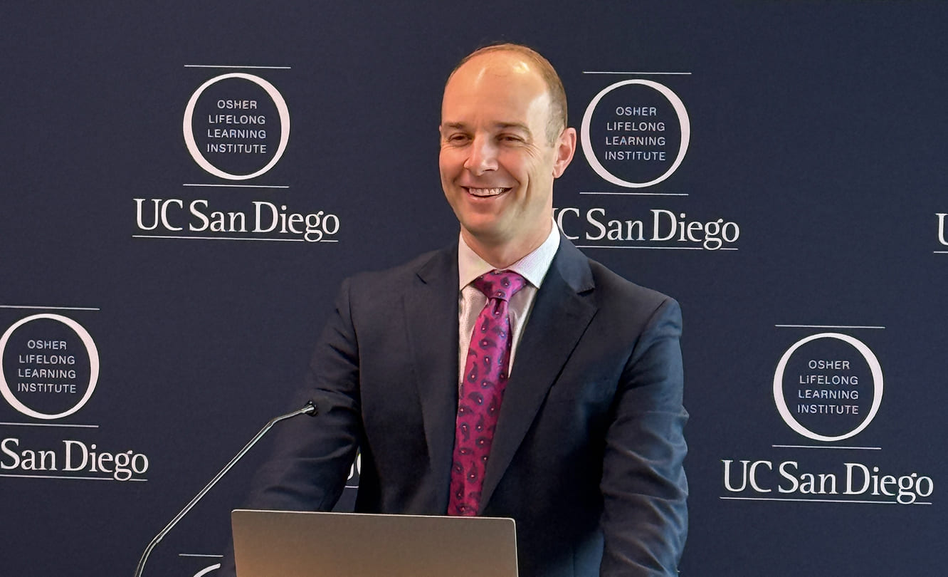 Dr Stephen Hutton periodontist presenting at UC San Diego Osher Lifelong Learning Institute continuing education dental lecture